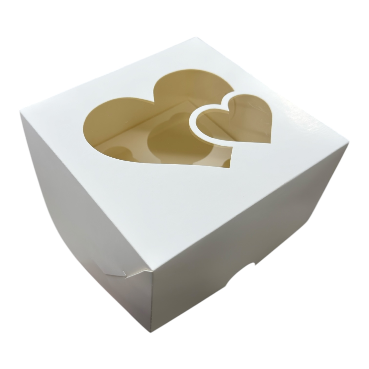 Коробка для капкейков БЕЛАЯ С ОКНОМ Сердца на 4шт