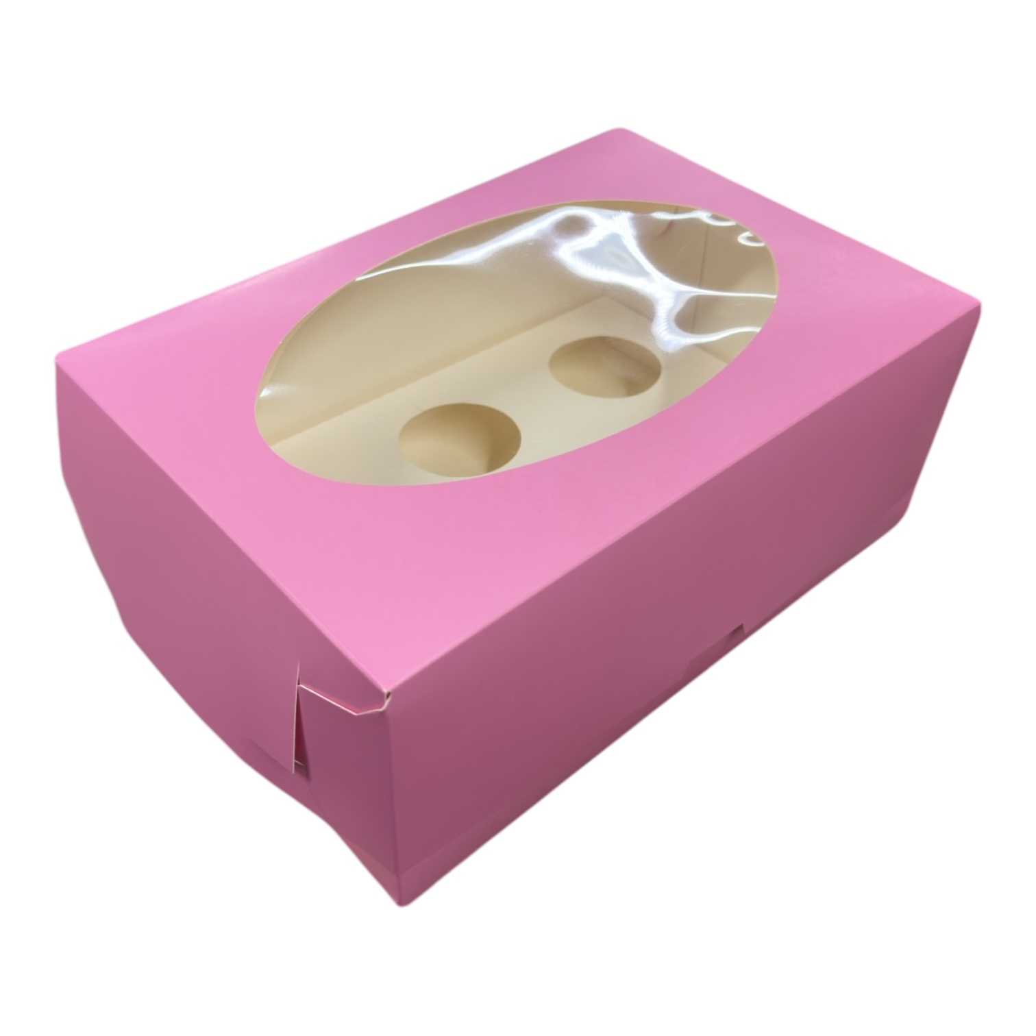 коробка для капкейков РОЗОВАЯ матовая,С ОКНОМ на 6шт