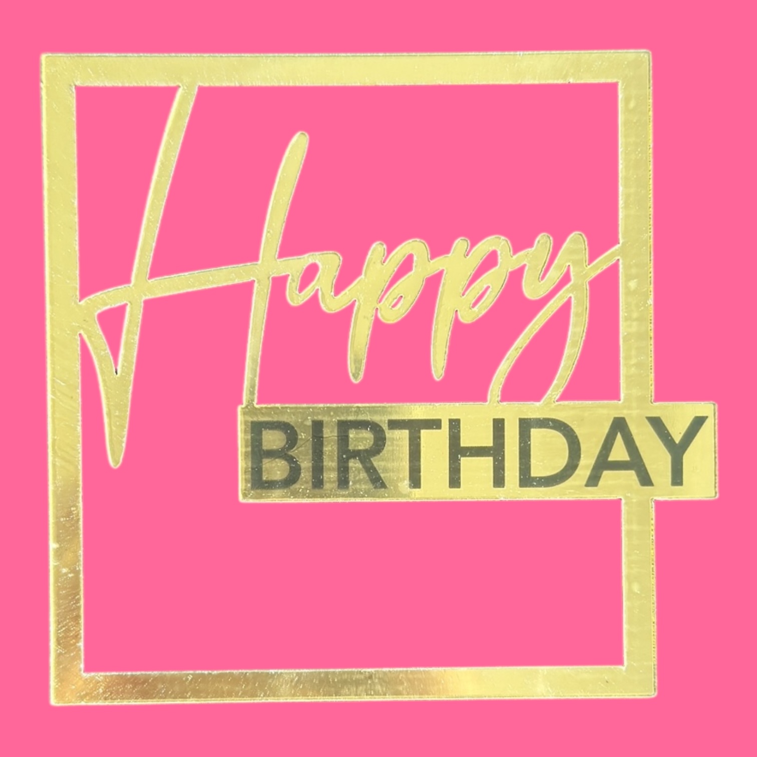 Топпер боковой "Happy Birthday" золотой в рамке