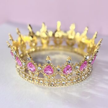 Декор Корона металл Золото/Стразы + розовый d14 h5,5