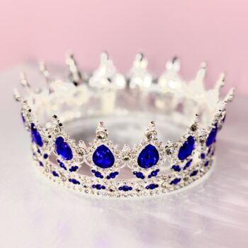 Декор Корона металл Серебро/Стразы + синий d14 h5,5