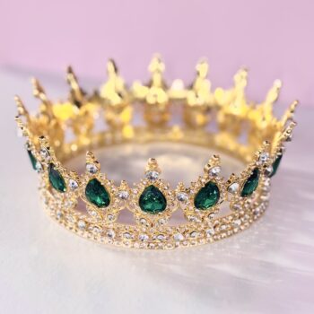 Декор Корона металл Золото/Стразы +зеленый d14 h5,5