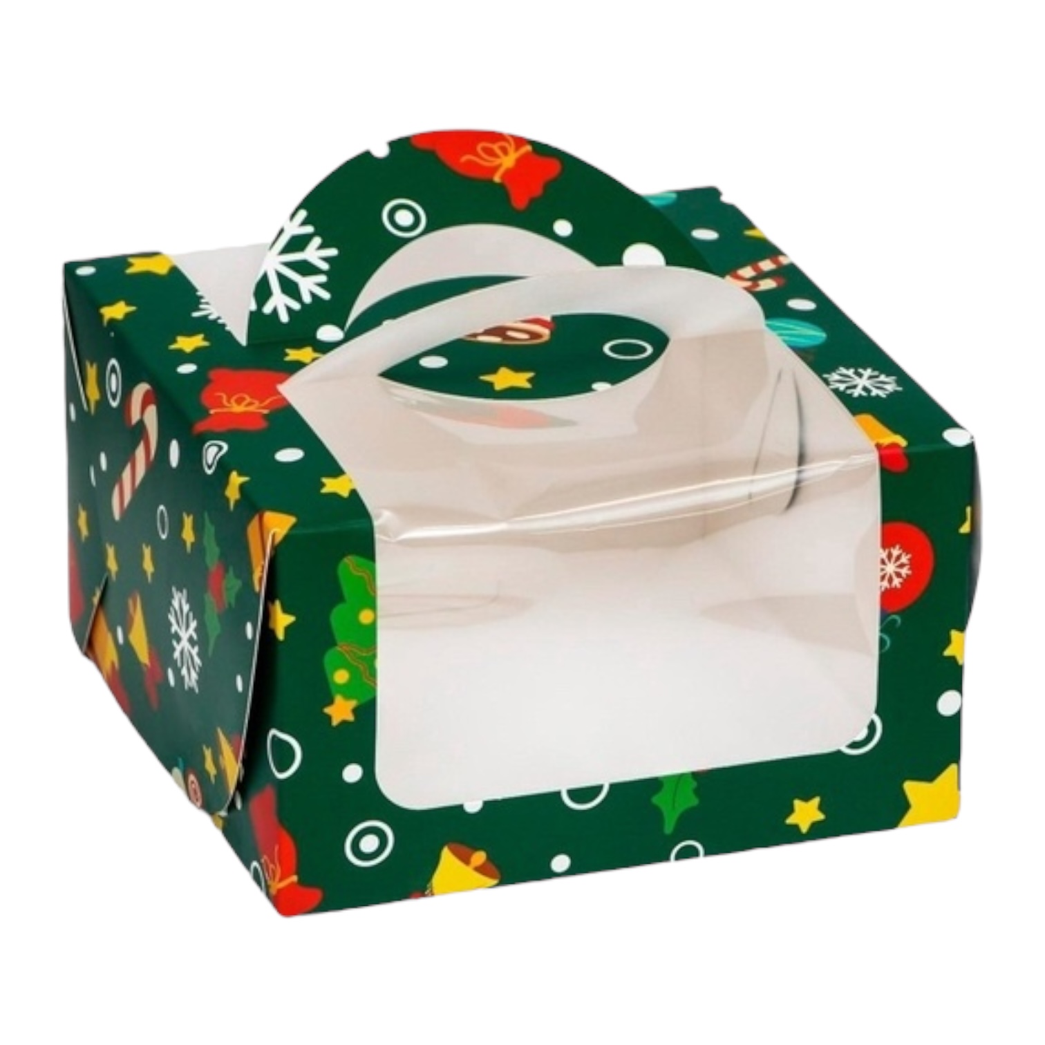 Коробка для бенто торта "Новогодняя изумрудная" 14*14*8 с ручками
