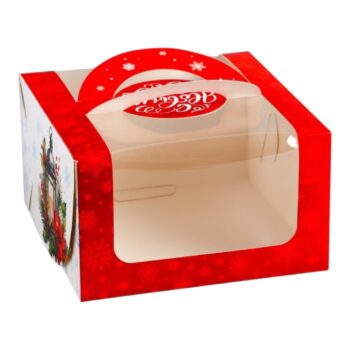 Коробка для бенто торта "С Новым Годом" 14*14*8 с ручками