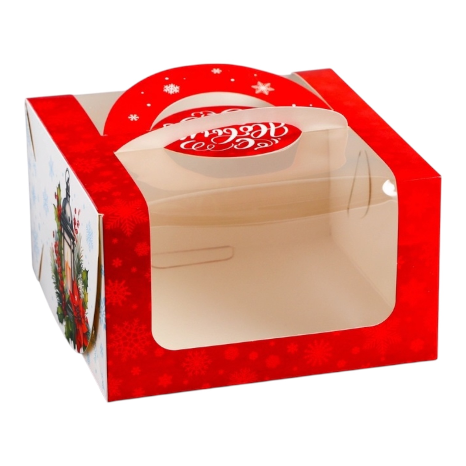 Коробка для бенто торта "С Новым Годом" 14*14*8 с ручками