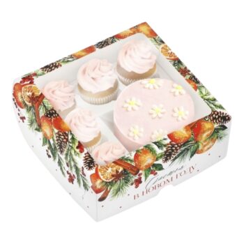 Коробка для капкейков и бенто-торта «Счастья в Новом году», венок 25×25×10 см