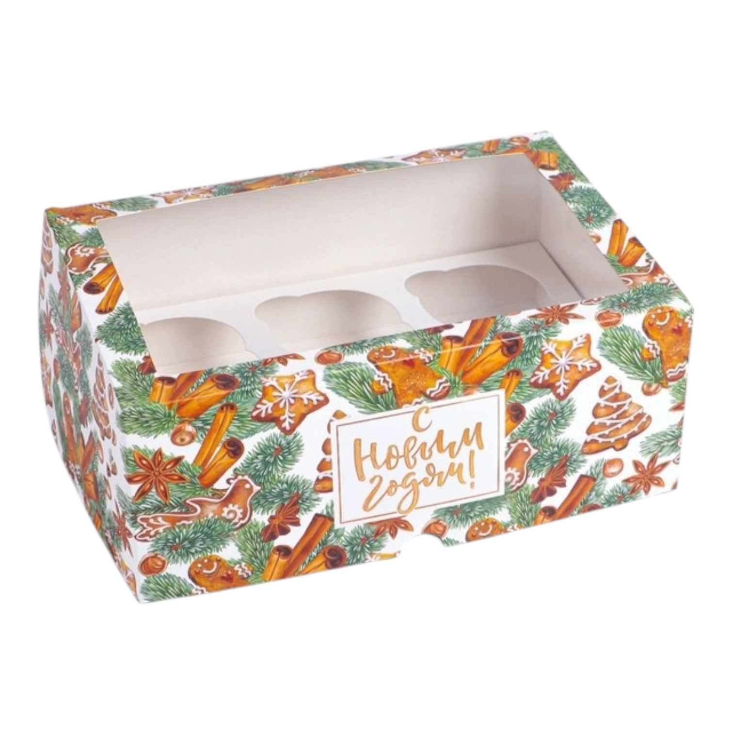 Коробка для капкейков "Новогодние сладости" на 6шт