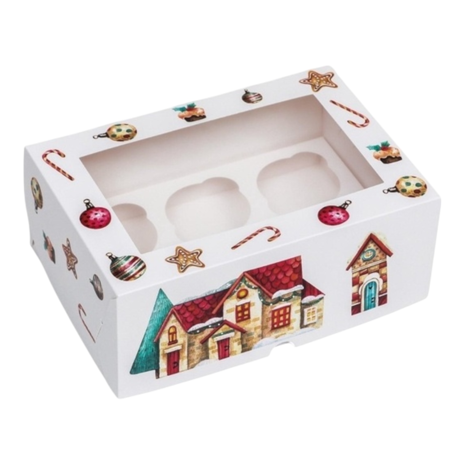 Коробка для капкейков "Рождественский домик" на 6шт