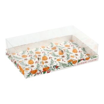 Коробка под МУССОВЫЕ пирожные с пластиковой крышкой 270*170*65 (на 6шт) С Новым Годом