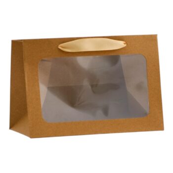 Пакет подарочный с широким дном и окном 20×14×13.2 см, крафт