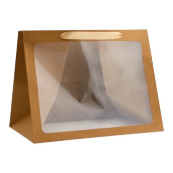 Пакет подарочный с широким дном и окном 35×29×28 см, крафт