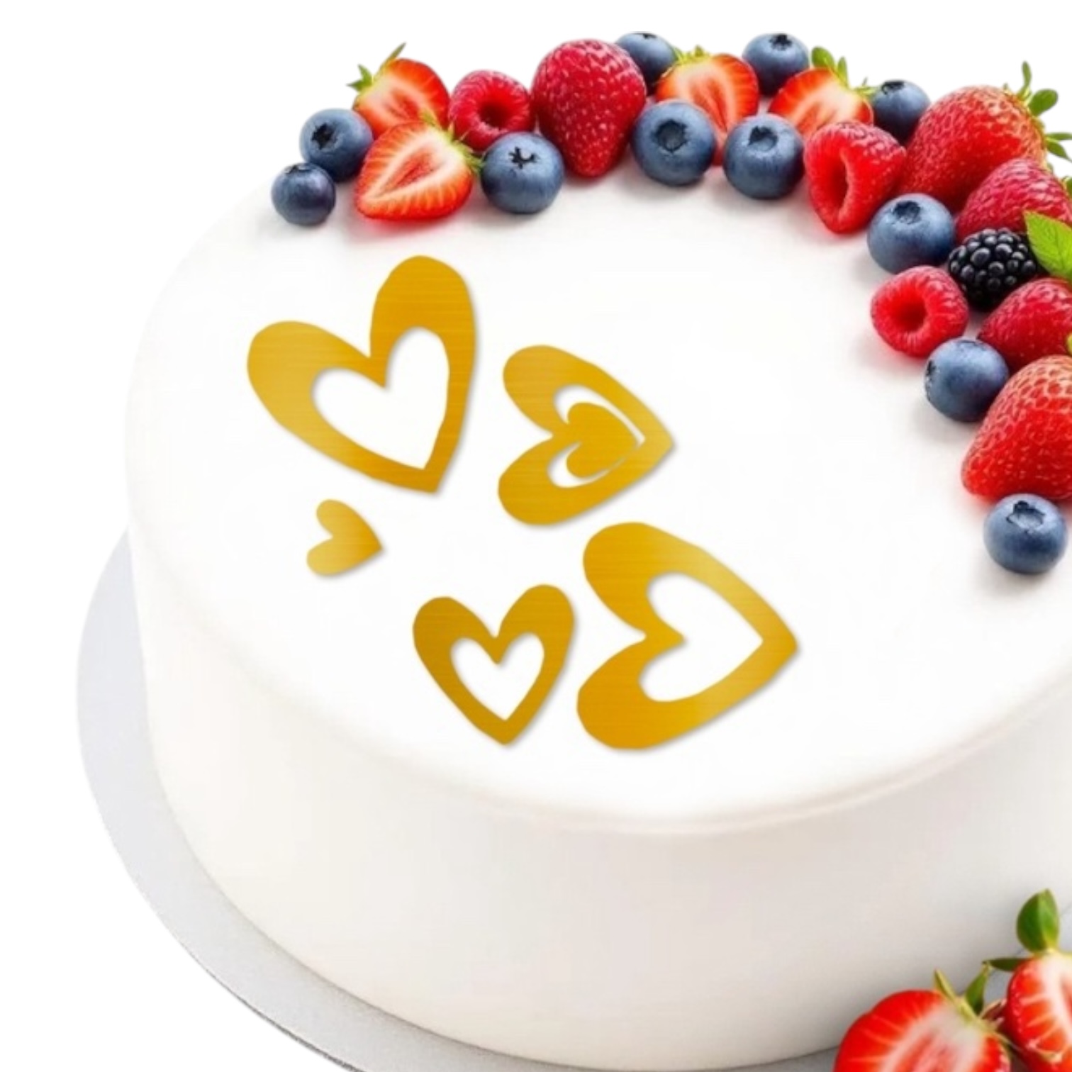 Топперы для торта «Сердечки» 3шт, золотые