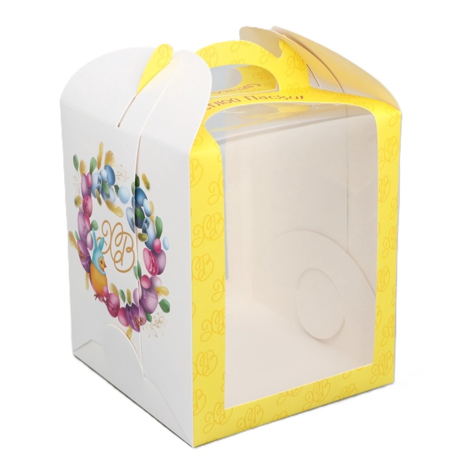 Коробка под кулич "Пасха желтая" 15*15*18
