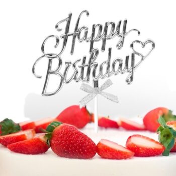 Топпер "С Днем Рождения" серебряный